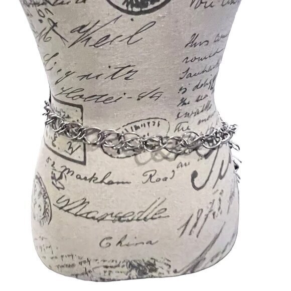 Chunky Silver Tone Double Chain Belt Up to 38" Tassel Biker BOHO Rock PUNK - Picture 4 of 7